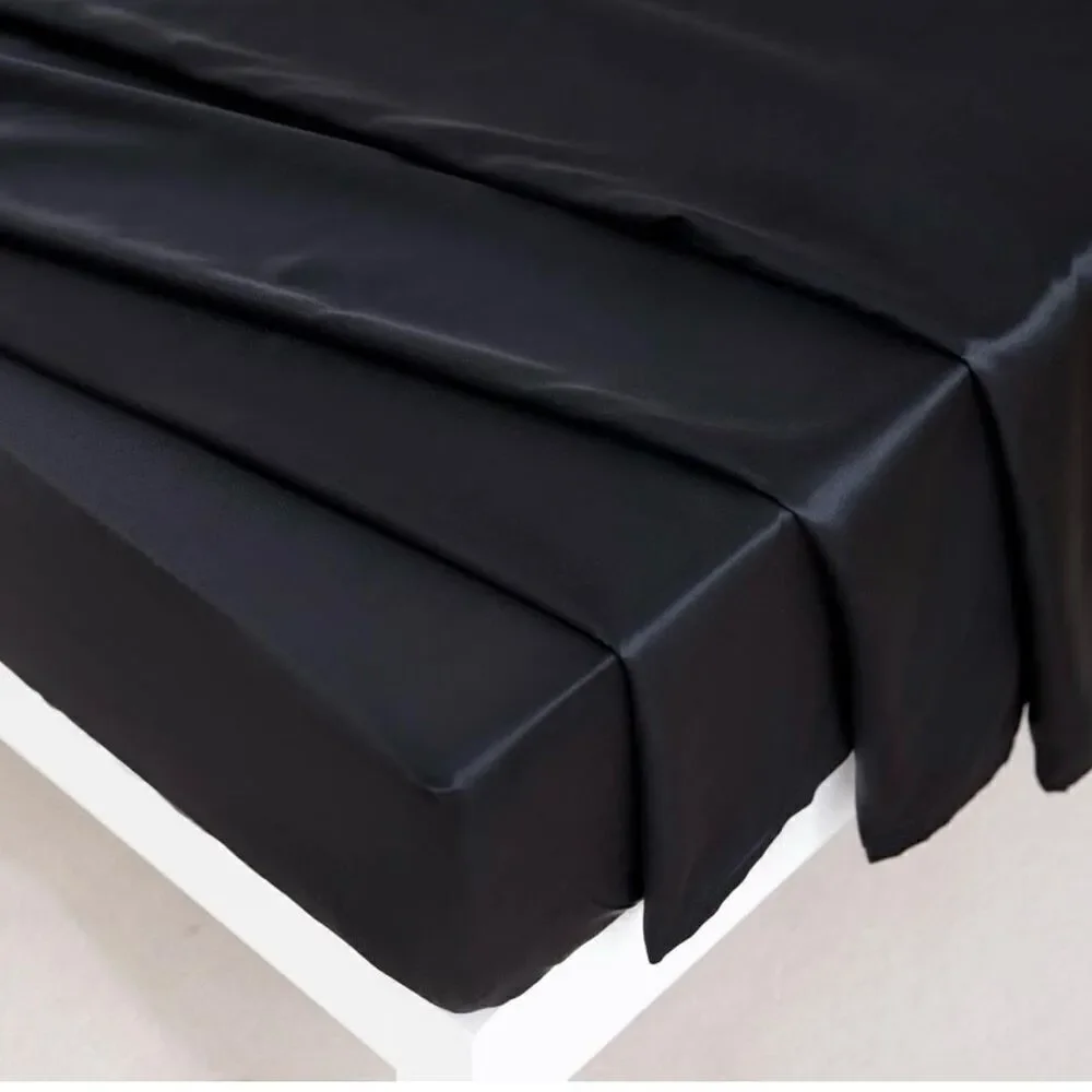 NWT Gorgeous Honeymoon Queen Black Luxury Soft Shiny Smooth Satin 4 pc Sheet Set